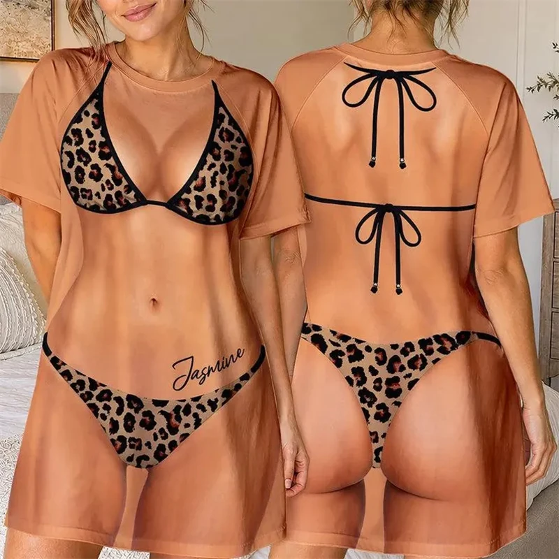Novelty 3D Simulation Fake Swimsuit Body Printed T‑Shirt For Men Women Full Print Funny Prank Tee Halloween Party Beach T Shirts