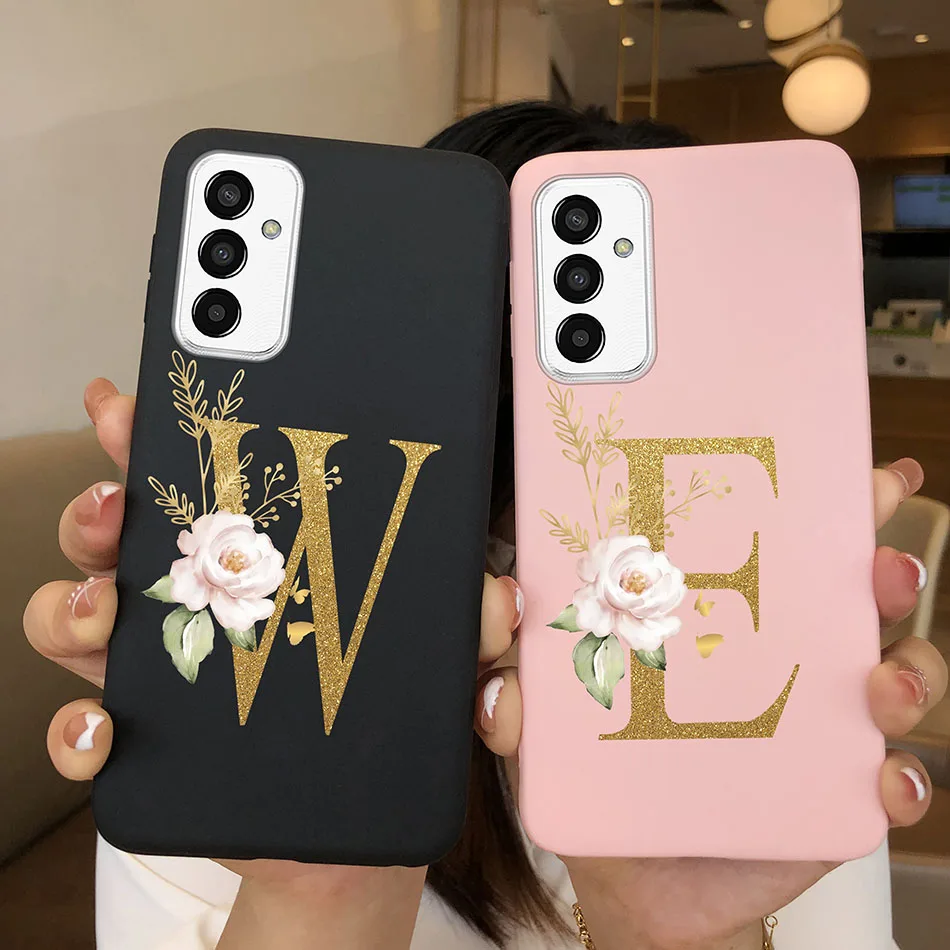 Couple Case For Samsung Galaxy F 13 4G Rose A-Z 26Letter Matte Silicone Phone Back Cover For SamsungF13 GalaxyF13 F13 Shell Capa