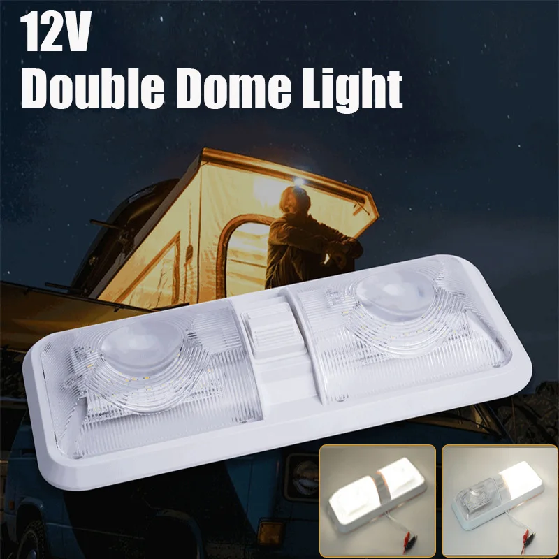 1PC 8W 12V Double Dome LED Ceiling Light with 3-Way Switch Vehicle Interior Reading Lamp for RV Camper Trailer Motorhome Boat