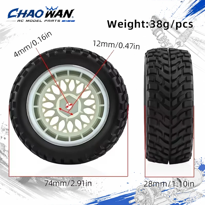 4pcs 1/10 Scale RC Road Tires And Wheels Set with 12mm Hex Fit for Tamiya TT01 TT02 Kyosho D3 Traxxas 4Tec 2.0 Plastic Rims for