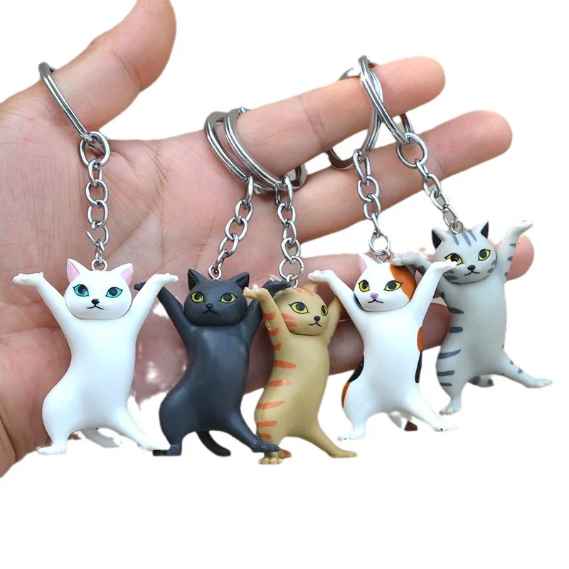 Creative Dancing Cat Keychain Cute Cartoon Cat Pendant Key Chain Funny Kitten Ornament Women Bag Hanging Keyring Accessories