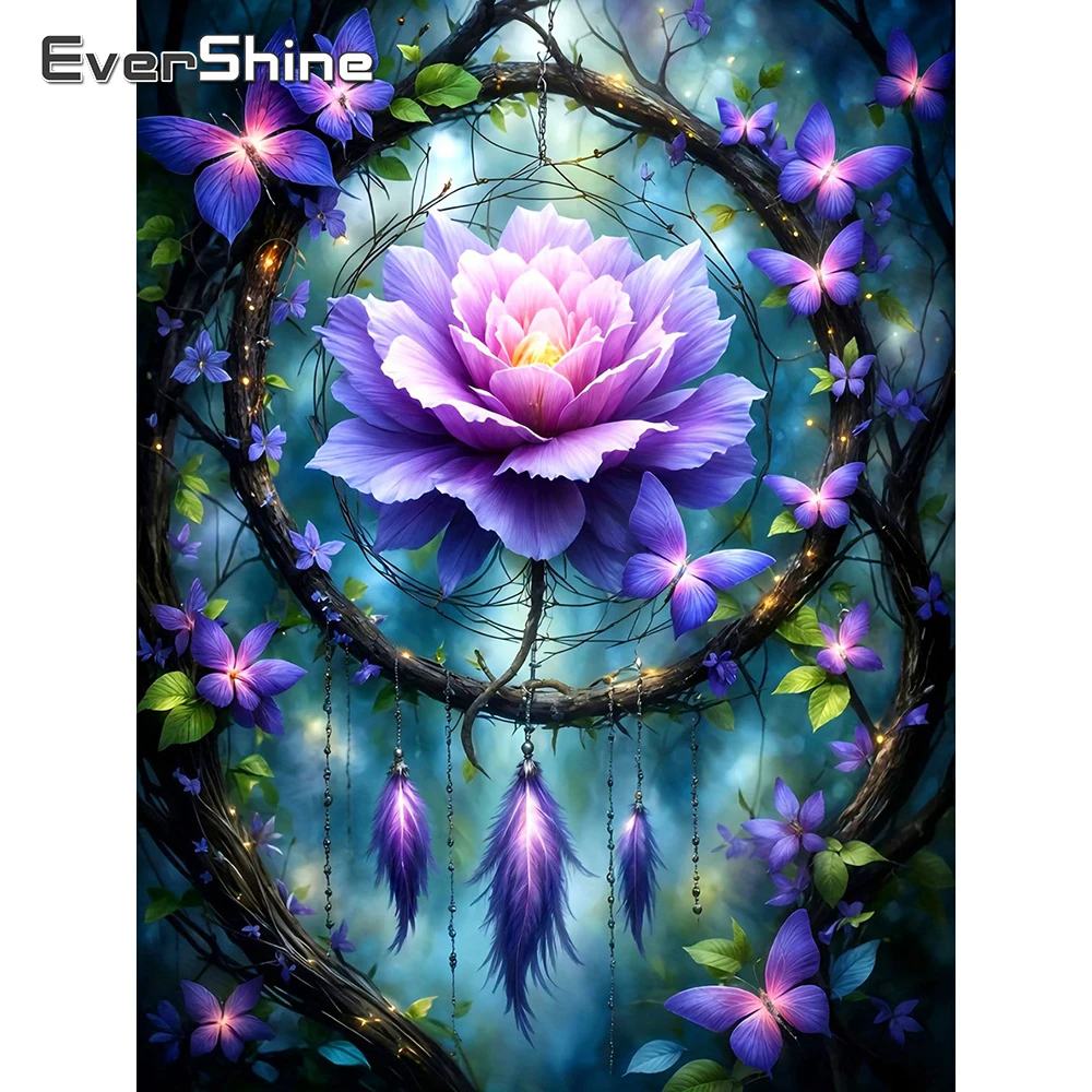 Evershine Diamant-Stickerei Landschaft Vollflächiges Quadratisches Mosaik Traumfänger-Bild Strass-Gemälde Blumen-Wandkunst