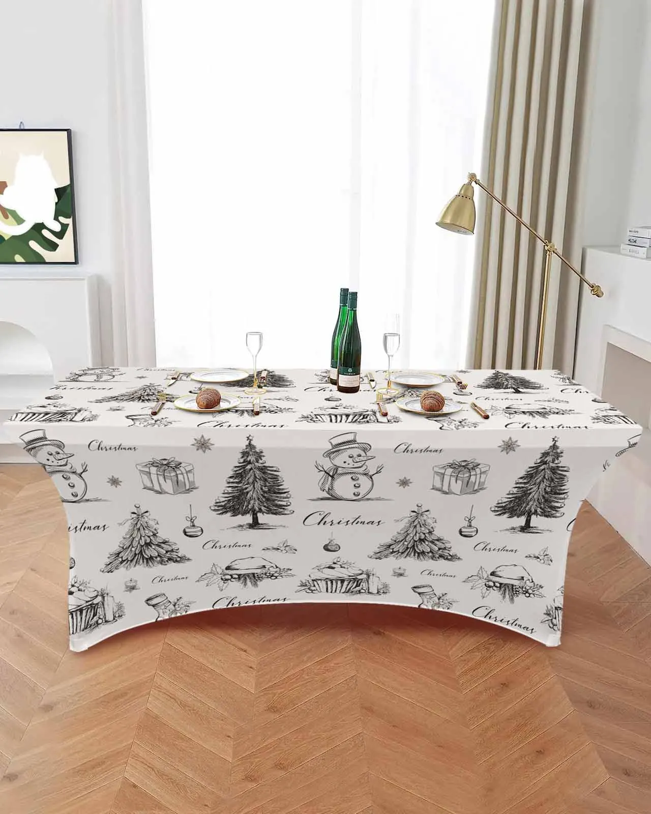 Christmas Snowman Tree High Stretch Tablecloth Wedding Party Decor Elastic Print Table Cover Outdoor Table Cloth