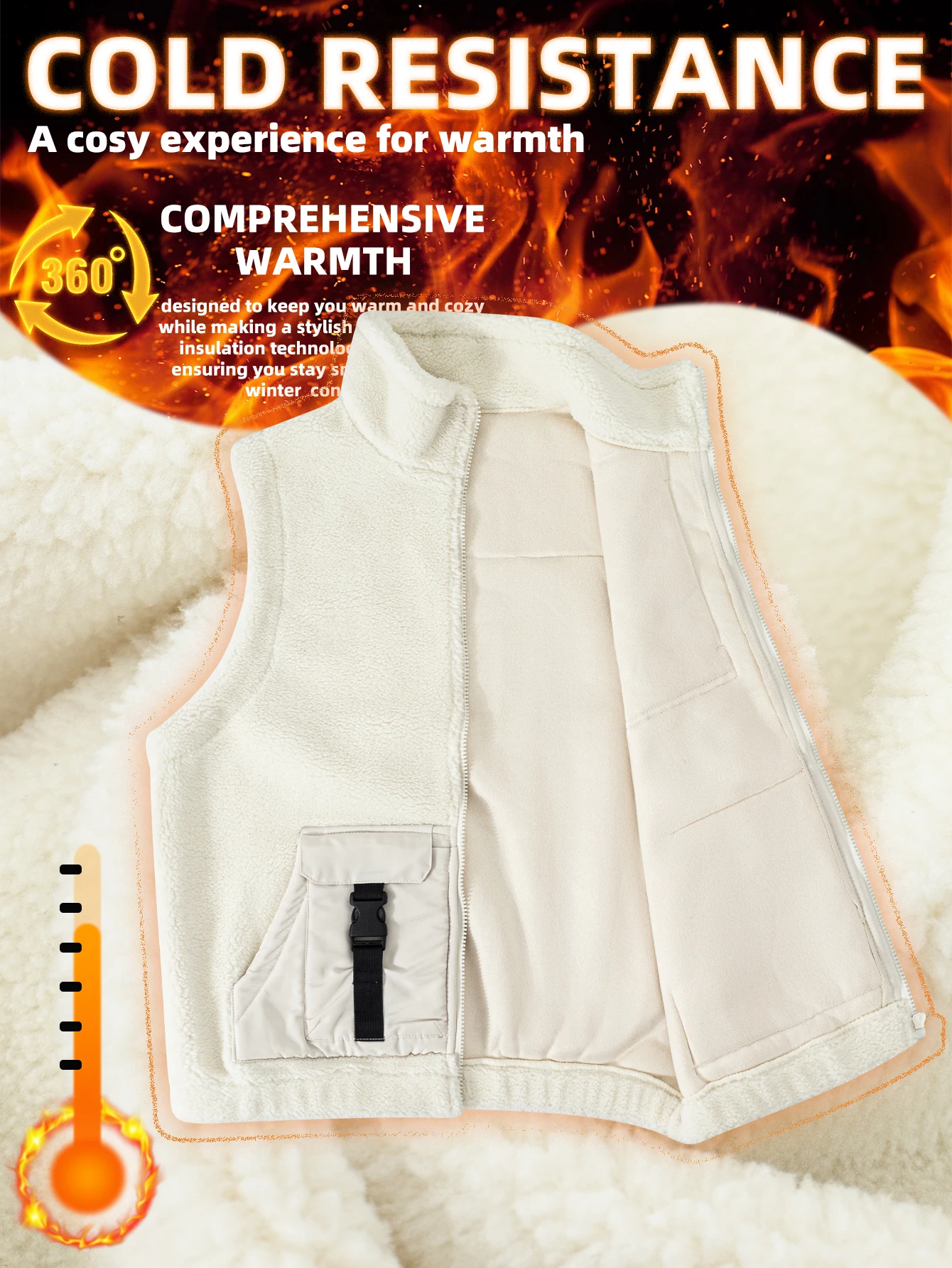 Men's Casual Sleeveless Jackets Lightweight Polyester Polar Fleece Vest Full-Zip Warm Outerwear for Fall and Winter