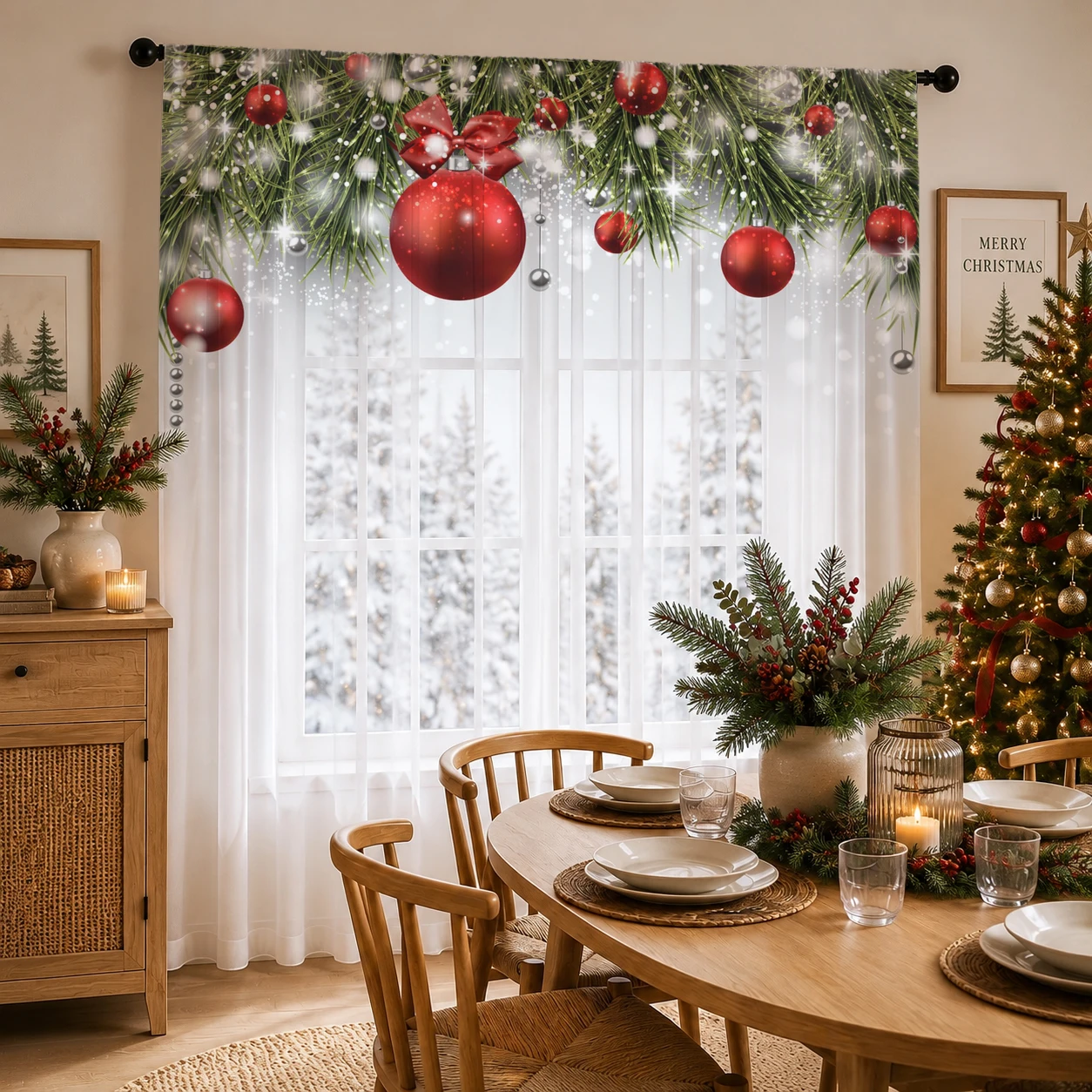 Christmas Valance Curtain Red - Curtain Rods 评论和价格