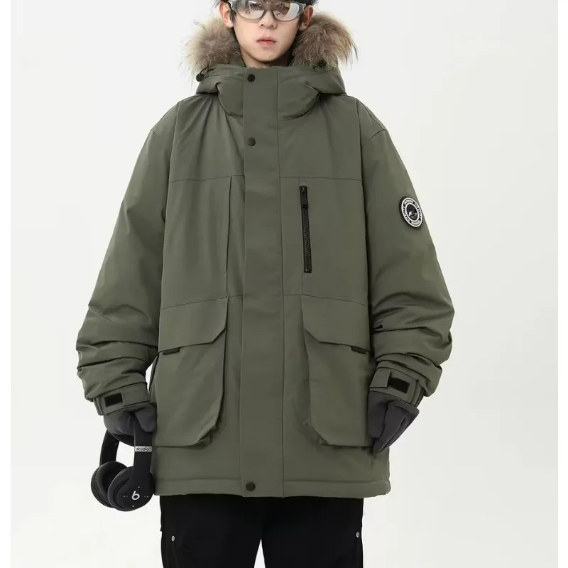 

Men Hooded Fur Collar Down Coats Outdoor Camping Duck Down Coats Quality Male Graphene Self Heating Windproof Winter Warm Parka