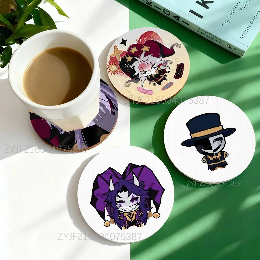 

Pierrot The F-Freak Circus Pattern Art Coasters Round Wooden Heat Resistant Non-Slip Home Decor Gift Multifunctional