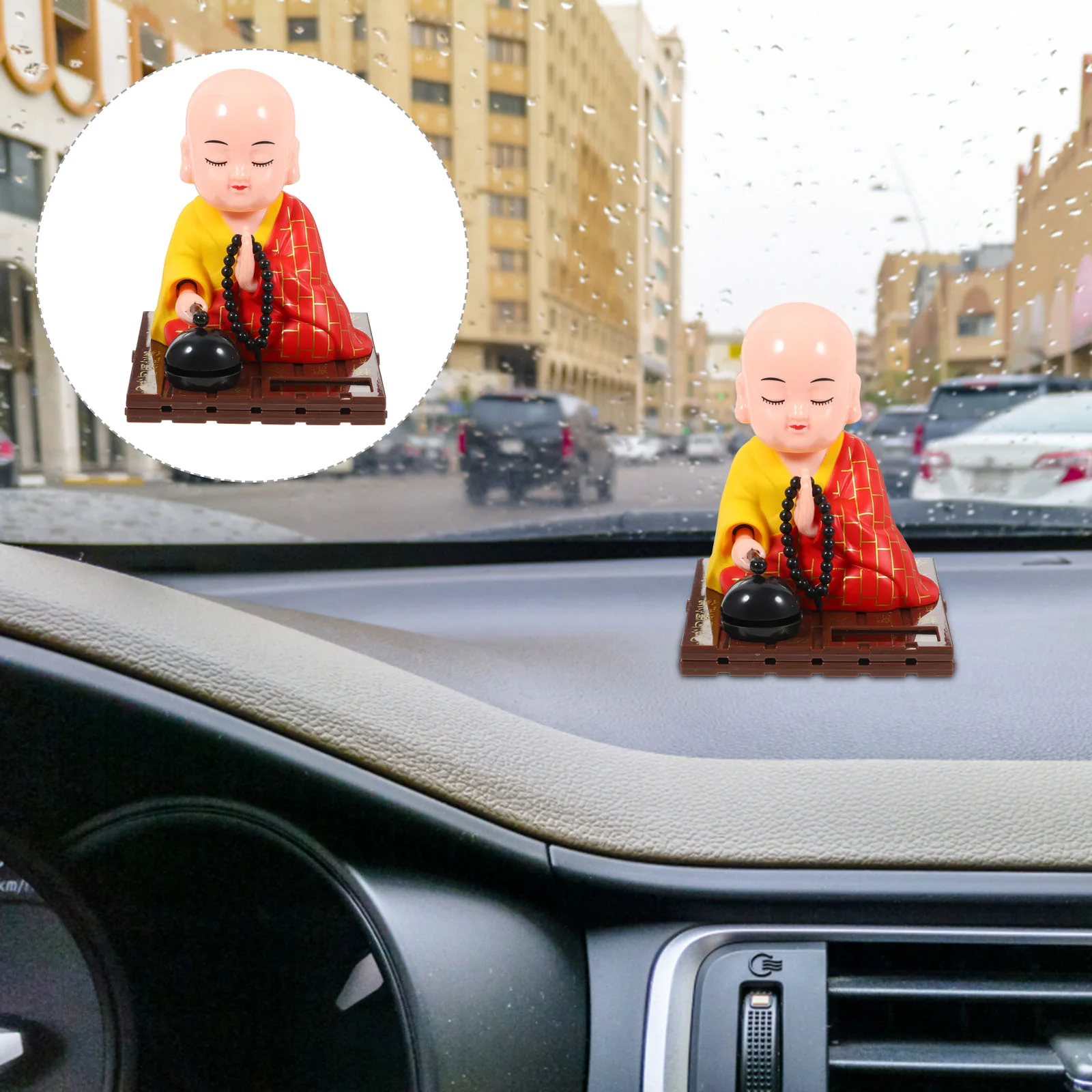 Adornos de estatua de monje de Buda, decoraciones de coche de juguete, escultura de templo Zen pequeña Bobblehead con energía Solar