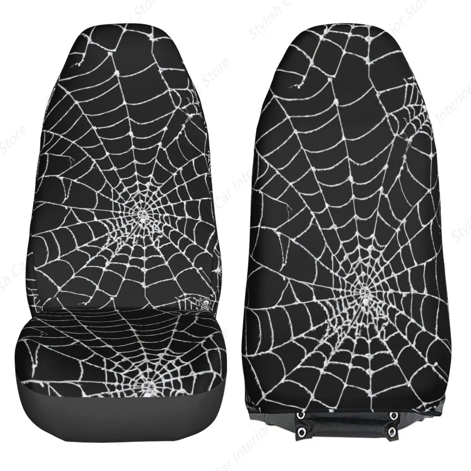 أغطية مقاعد السيارة العالمية على شبكة Spider Web (2 قطعة) - واقيات المقعد الأمامي للسيارات وسيارات الدفع الرباعي وسيارات السيدان والشاحنات، تصميم سهل التركيب