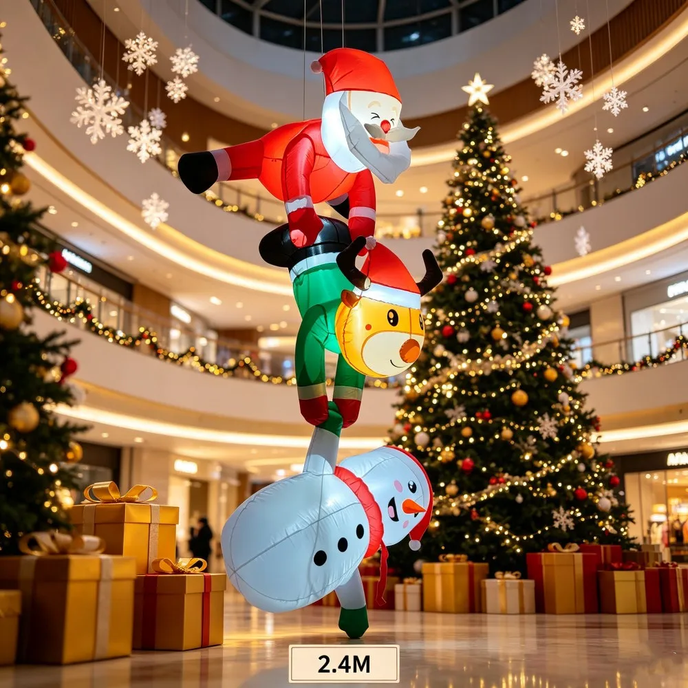 2.4M Christmas Inflatable Suspension Climbing Santa Claus Reindeer Snowman Built-in LED Lighting For House Eaves Roof Decoration view 3