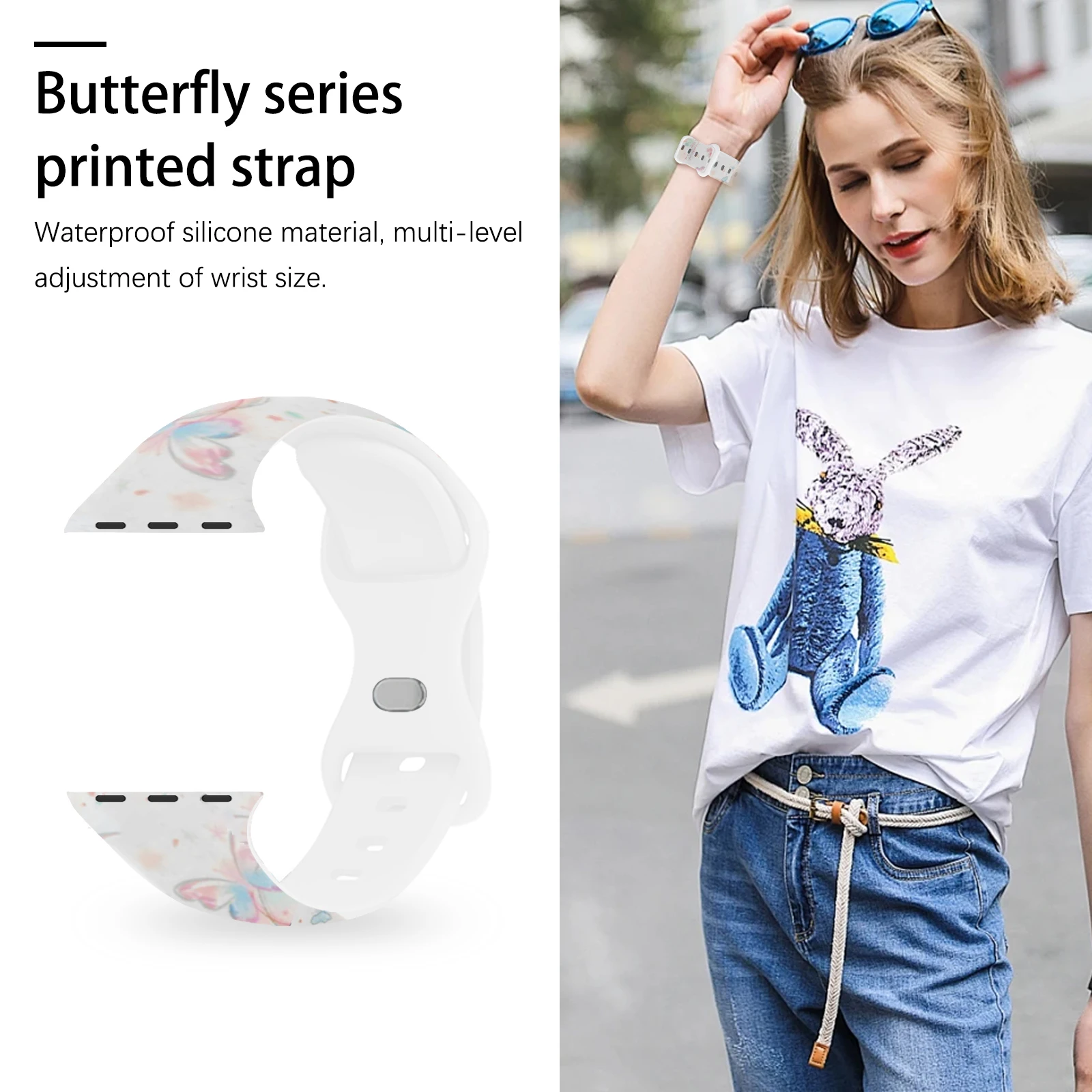 Pulseiras Coloridas com Estampa de Borboleta para Apple Watch 11 10 9 8 7, Pulseiras de Silicone Substituíveis para iWatch 46mm 42mm 41mm 40mm
