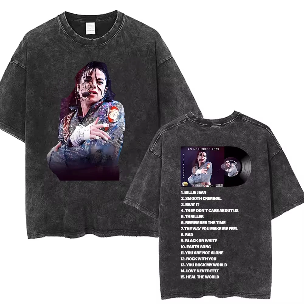 The King of Pop Michael Jackson Vintage Washed T-shirts Men Women Casual Retro Cotton T Shirt Male Gothic Rock Oversized T-shirt