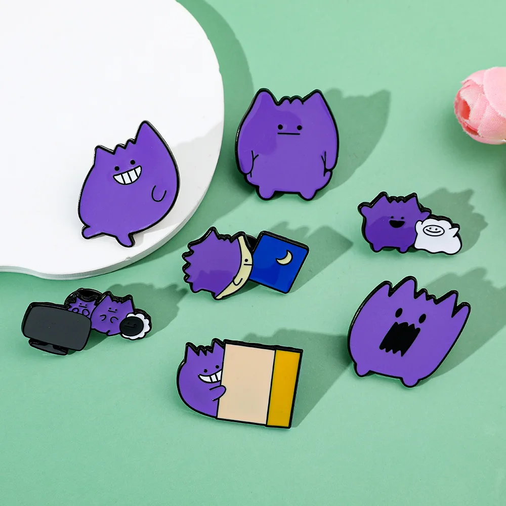 Purple Cartoon Monster Enamel Pins Set Cute Horror Style Lapel Brooch Badges for Backpack Jacket Hat Decor Collection Gift
