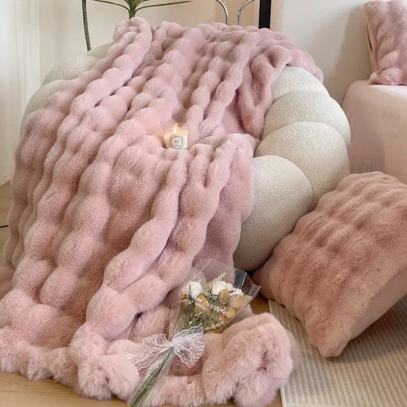Class A 480g Rex Rabbit Hair Imitation Fur Rabbit Fleece Blanket Multifunctional Quilt Cover Blanket Leisure blanket