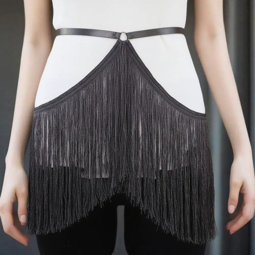 cinto-de-franja-ajustavel-exclusivo-saia-preta-cintura-elastica-cinto-de-danca-de-couro-liso