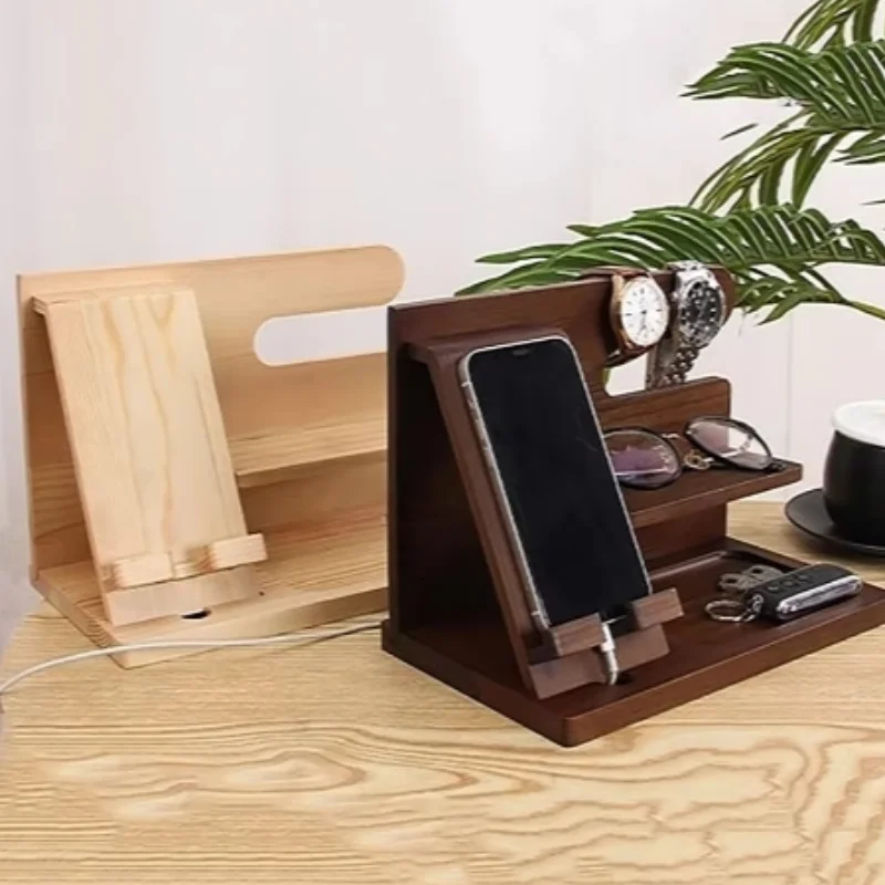 Portable Wooden Mobile Phone Storage Stand Office Desktop Charging Stand Watch Multi-purpose Entrance Glasses Storage Stand