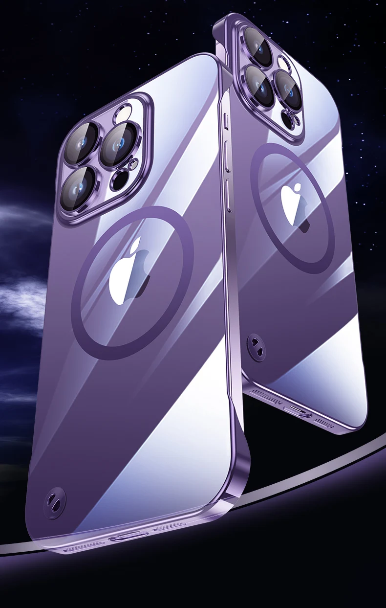 Luxuriöse, rahmenlose, magnetische Hülle mit Plating-Optik für Magsafe, dünne Schutzhülle für iPhone 16, 17, 13, 18 Pro Plus Max, kabelloses Laden, transparente, schlanke PC-Hülle – Detail 18