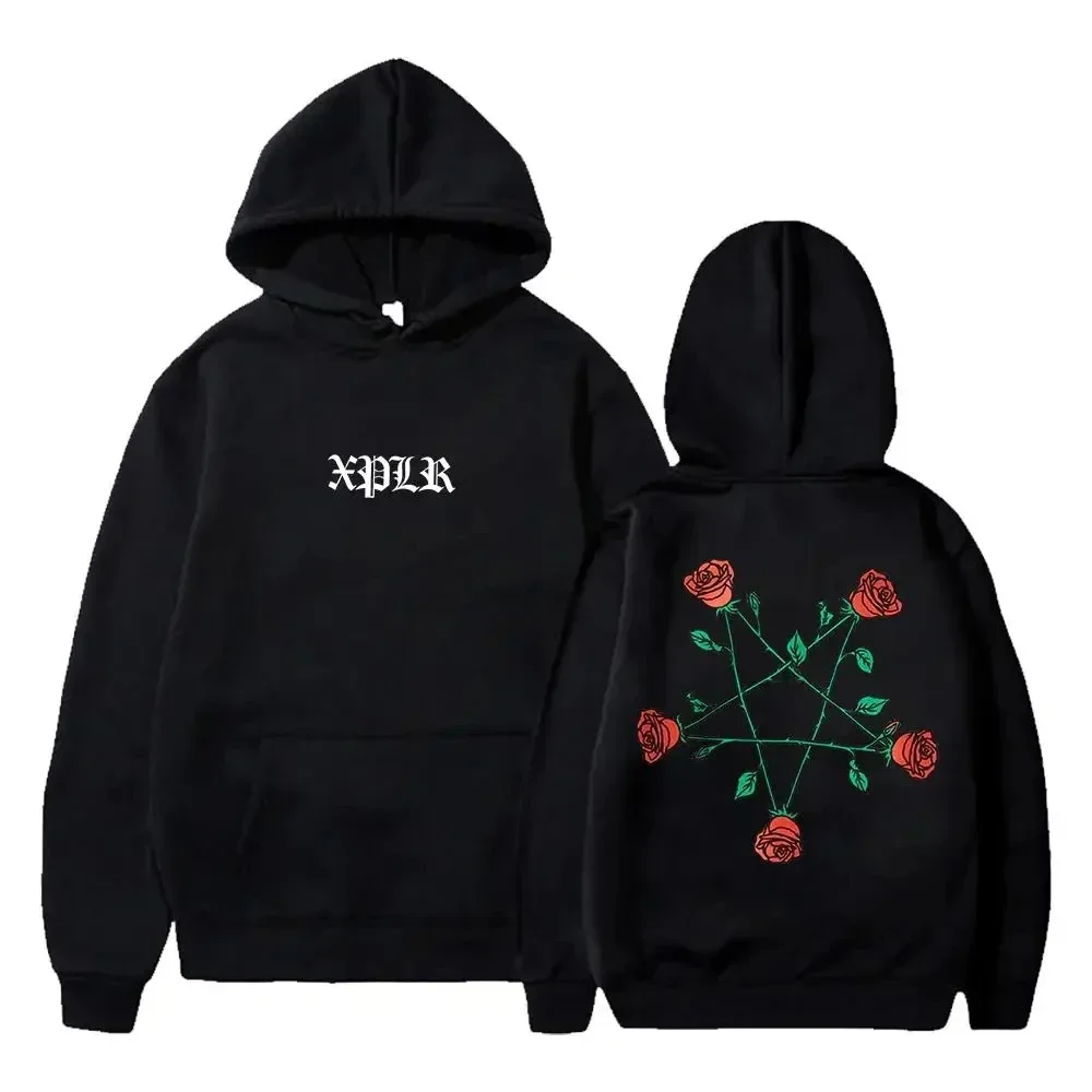 2025 XPLR Sam and Colby Pentagram Roses هوديي 2024 الأزواج ميرش كم طويل ملابس الشارع الشهير النساء الرجال مقنعين البلوز الموضة