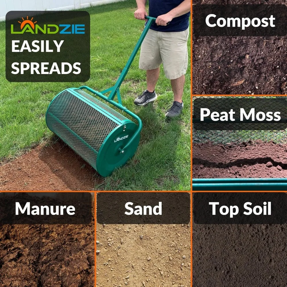 أسطوانة توزيع سماد وخث الطحلب الأصلية مقاس 24 بوصة، تربة علوية، رمل، ساد، المهاد، أداة توزيع العشب والحديقة #2