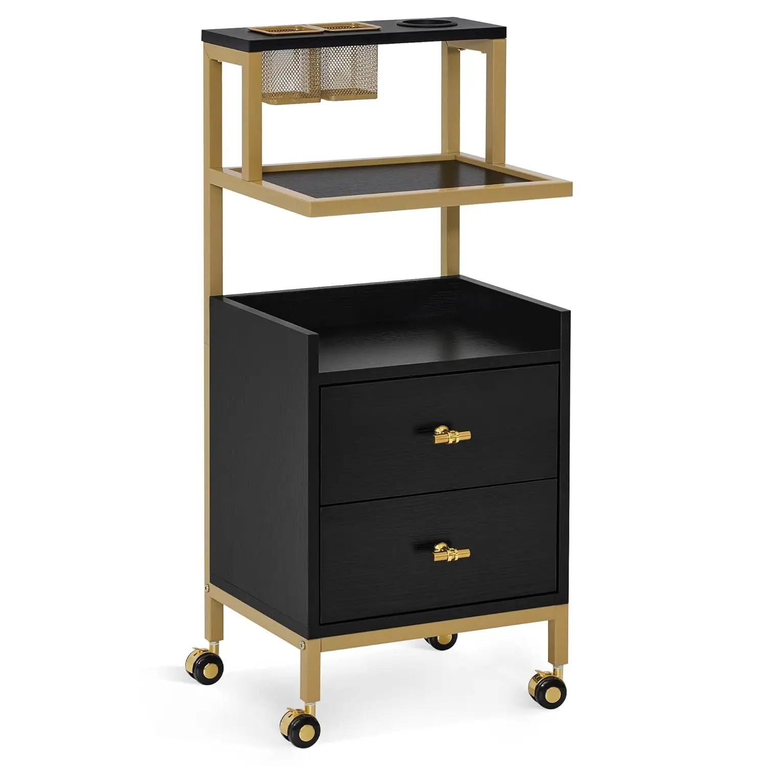 

Rolling Salon Cart with Storage Drawers, Barber Trolley with Metal Tool Holder & Basket, Beauty Salon Equipment for Hair Stylist