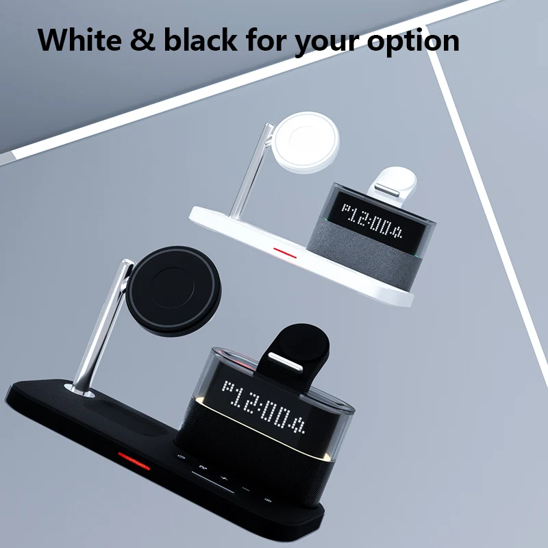 Multifunction Wireless Charger Stand Pad RGB Light Alarm Clock Speaker For iPhone Samsung Xiaomi Mini Fast Charging Dock Station view 6