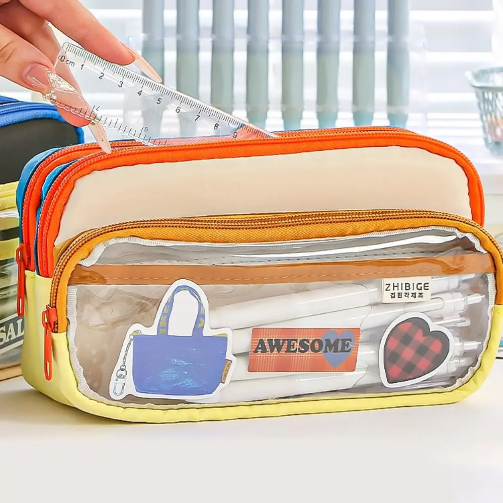 Multifunctional Multi Layer Pencil Pouch Large Capacity Dust Prevention Pencil Storage Bag Assorted Colors Canvas Stationery Bag