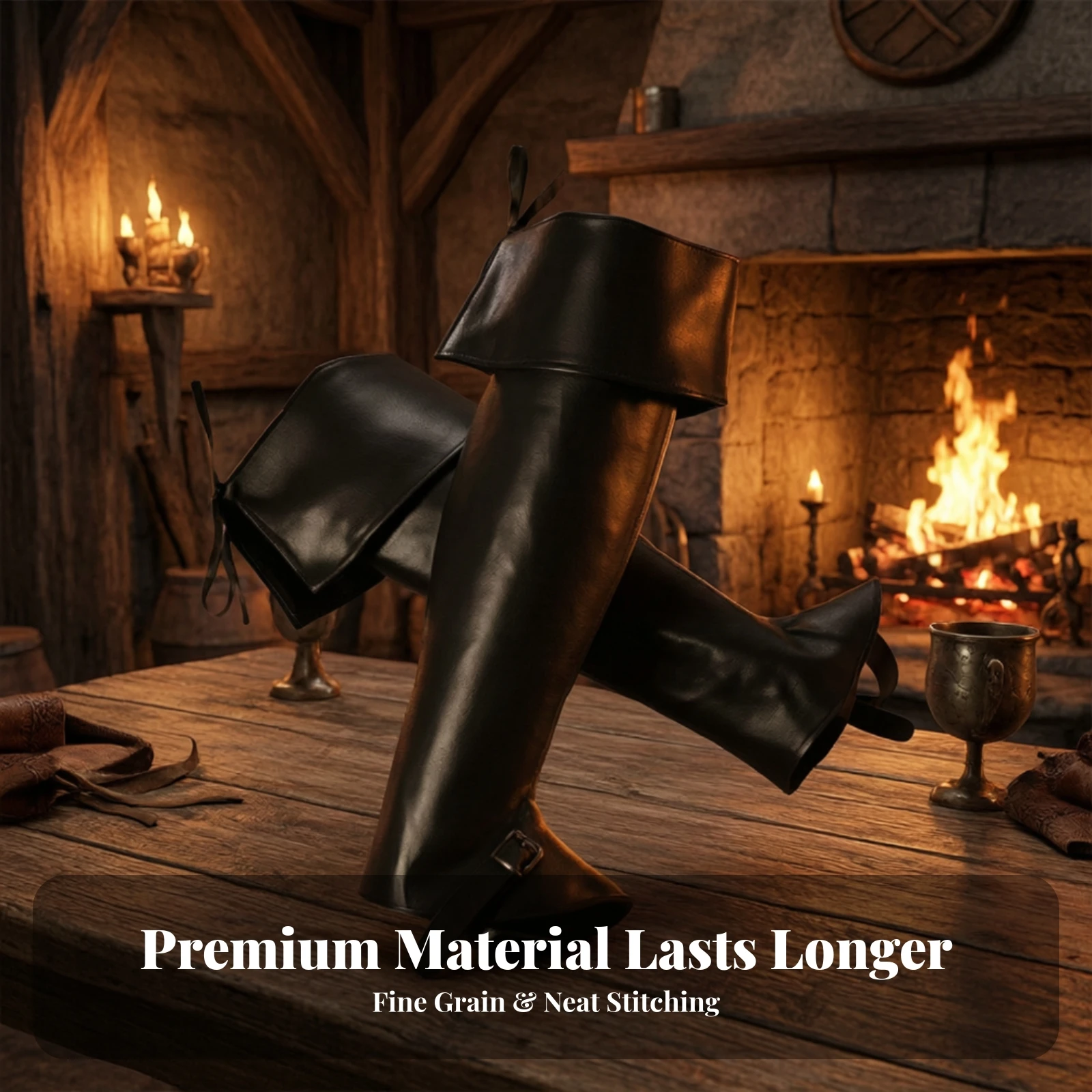 Medieval Leg Protection Adjustable Faux Leather Leg Covers Shin Guards with Buckle Strap Comfortable Costume Accessory Soft