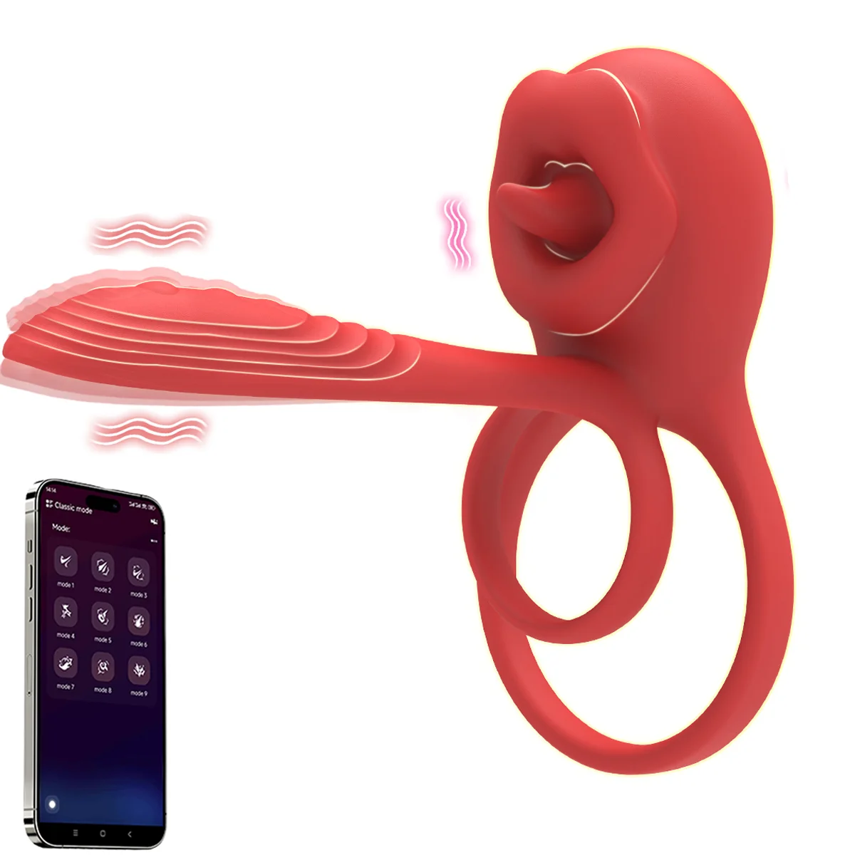 APP Control Cock Ring Vibrator Male Ejaculation Delay Vibrating Tongue Licking Penis Ring Clitoris Stimulator Sex Toy for Couple