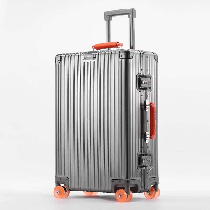 Volledig aluminium magnesiumlegering koffer grote capaciteit wachtwoordkoffer transparante wielen zakelijke trolleykoffer