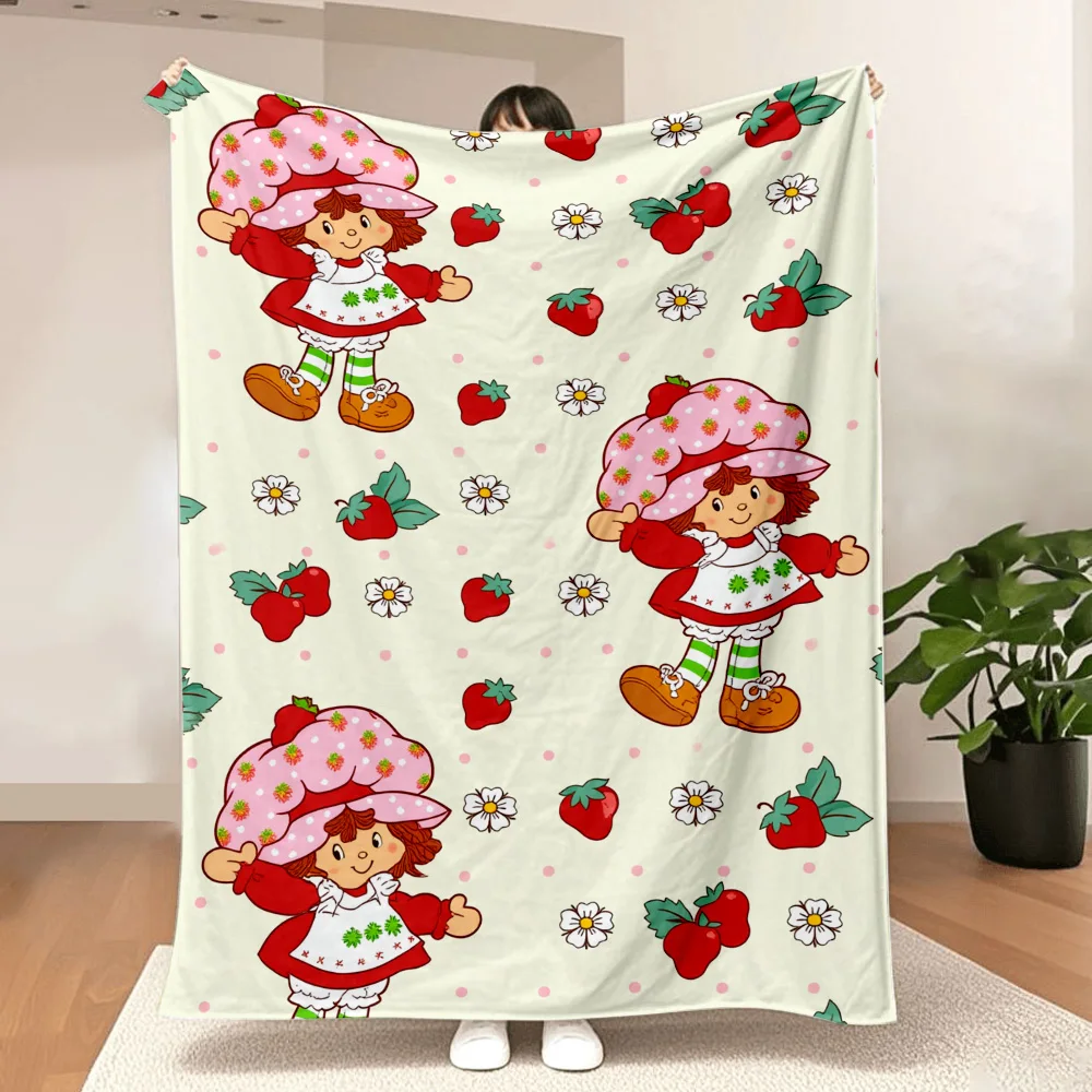 Strawberry Shortcake Character and Fruit Pattern Blanket - A delightful and whimsical blanket featuring the beloved Strawberr