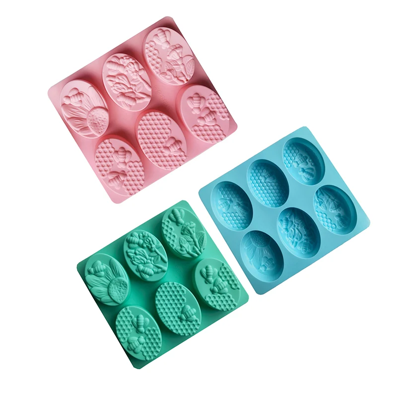 New Healthy Materials Honey Bee Silicone Soap Mold 6 Cavities Handmade Molds Soap Making Oval 3D Forms DIY Craft Soap Mold image 5