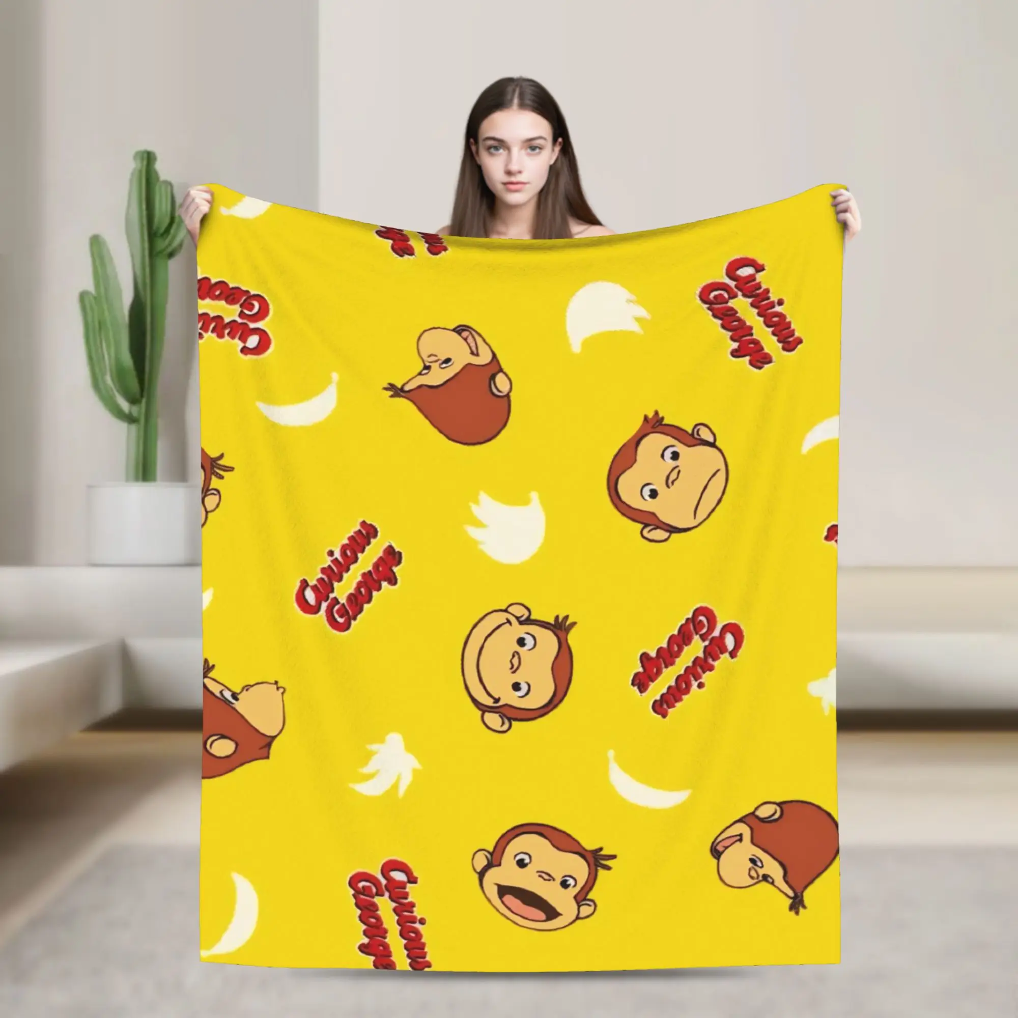 Curious George African Monkey Throw Blanket for Couch  Soft Fuzzy Plush Blanket 50x60 Inches Multiple Sizes Bedspread