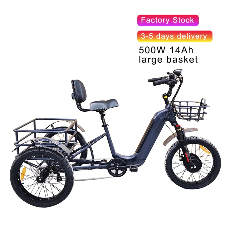 20 Inch Electric Tricycles Cargo Three Wheel Adjustable Seat Height Cargo Ebike Electric Delivery Bike