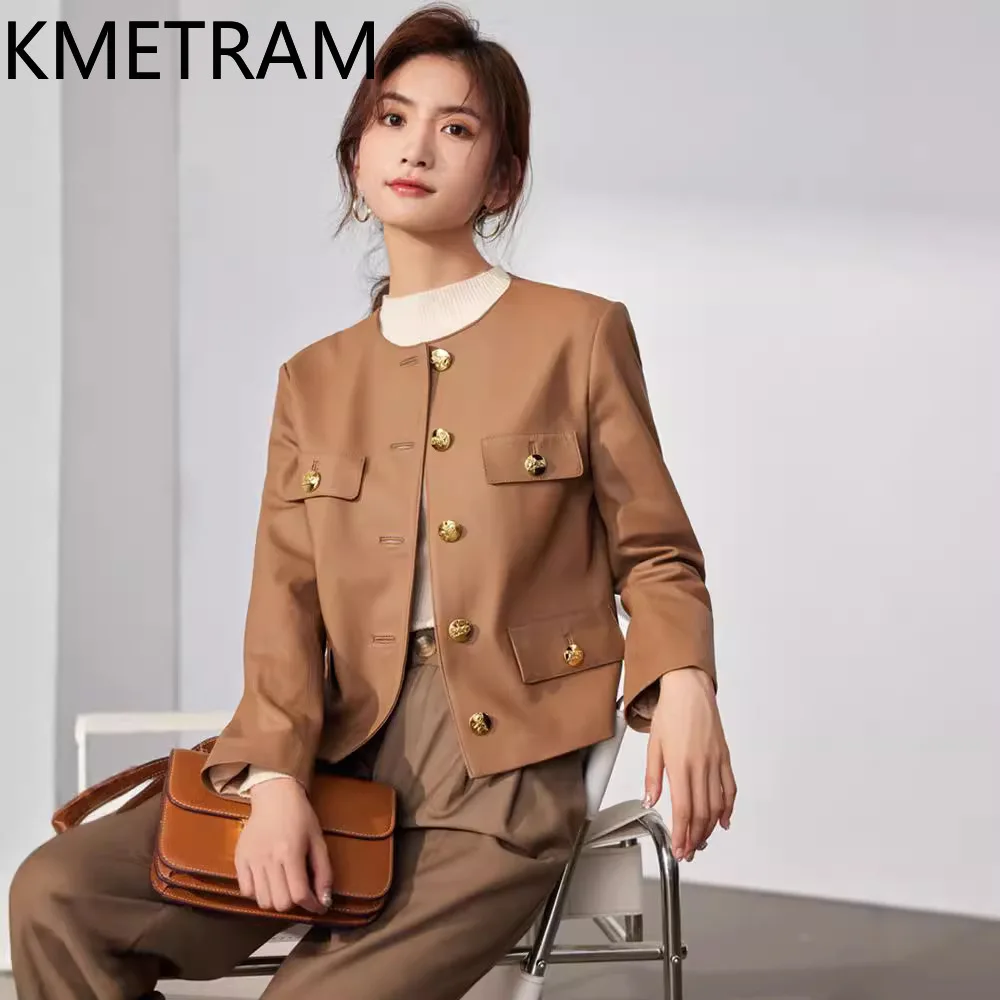 100% Natural Sheepskin Jacket Woman Short Round Neck Genuine Leather Jackets Women New in Outerwears Fall Clothes 2025 дубленка