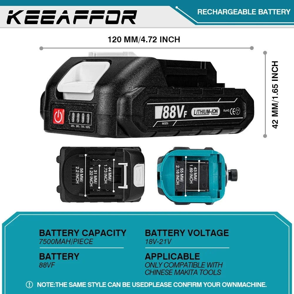 KEEAFFOR 22500mAh 15000mAh 7500mAh Rechargeable Lithium Ion Battery For Makita Electric Wrench Power Tools 18V Battery