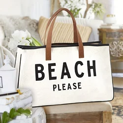 Borsa di tela, borsa Tote per donna o uomo, borsa da spiaggia estiva di grande capacità, borse stampate con lettere semplici, borsa per la spesa