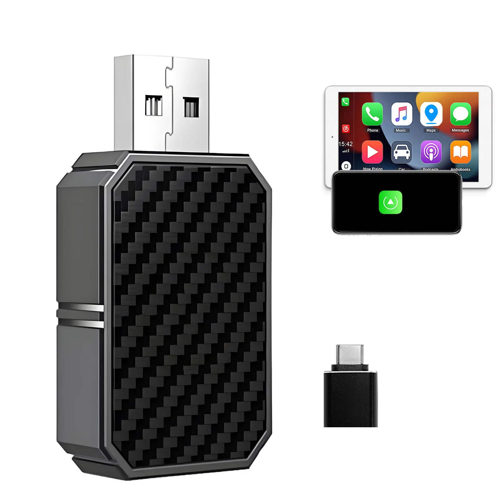 Мини-адаптер Wired to Wireless CarPlay, оснащен интерфейсом USB/Type-C, совместимым с автомобилями, поддержкой CarPlay