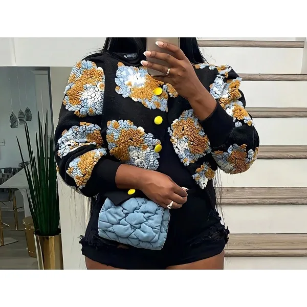Flower Print Jacket Woman 2025 Winter Spring Autumn New Sports Style Casual Overcoat Loose Bomber Jacket Women Colorblock Coat