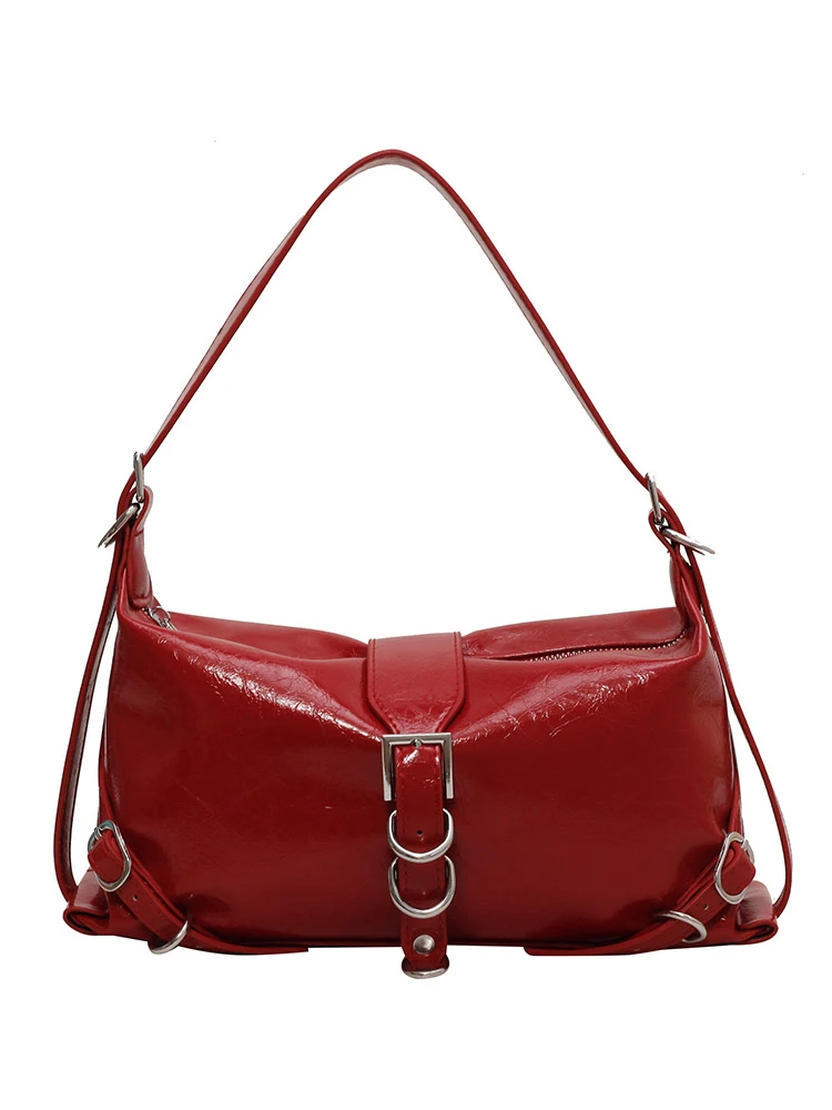 Women New Textured Shoulder Bags Retro Casual Versatile Commuter Underarm Bag Fashionable Ladies Solid Simple Wine Red Handbag