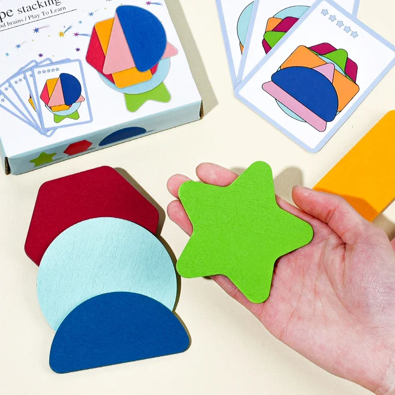 Forme geometriche in legno Giochi di riconoscimento dei colori impilati Forma divertente impilabile Giocattoli educativi per l'addestramento al pensiero logico