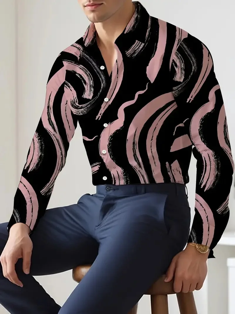 Color Blocking Temperament High Street Style Long Sleeved Shirt With Geometric Square Grid Print Single Breasted Shirt MB12