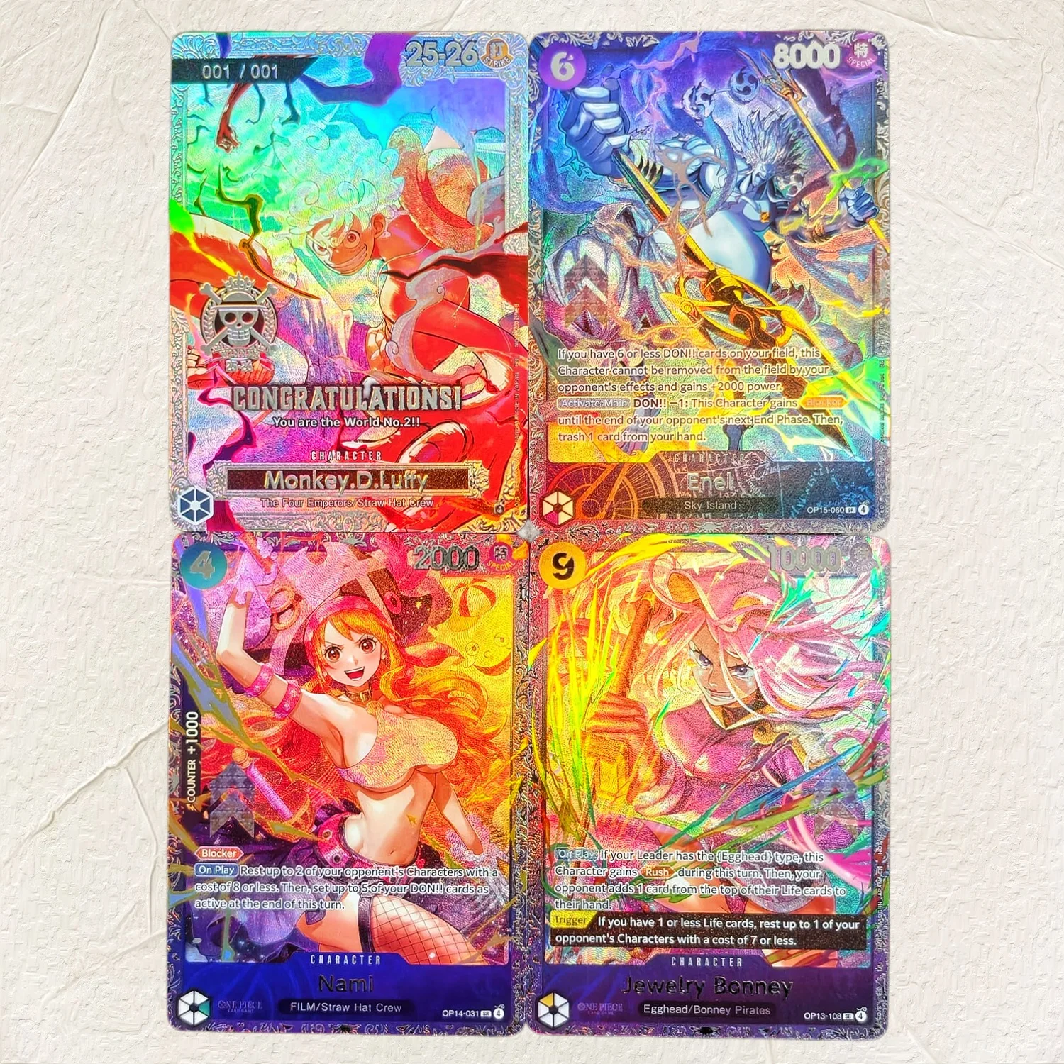 One Piece Luffy Nami Enel Bonney DIY 4Pcs Holographic Texture Cards EN Version Collectible Grade Classic Anime Collectible TCG