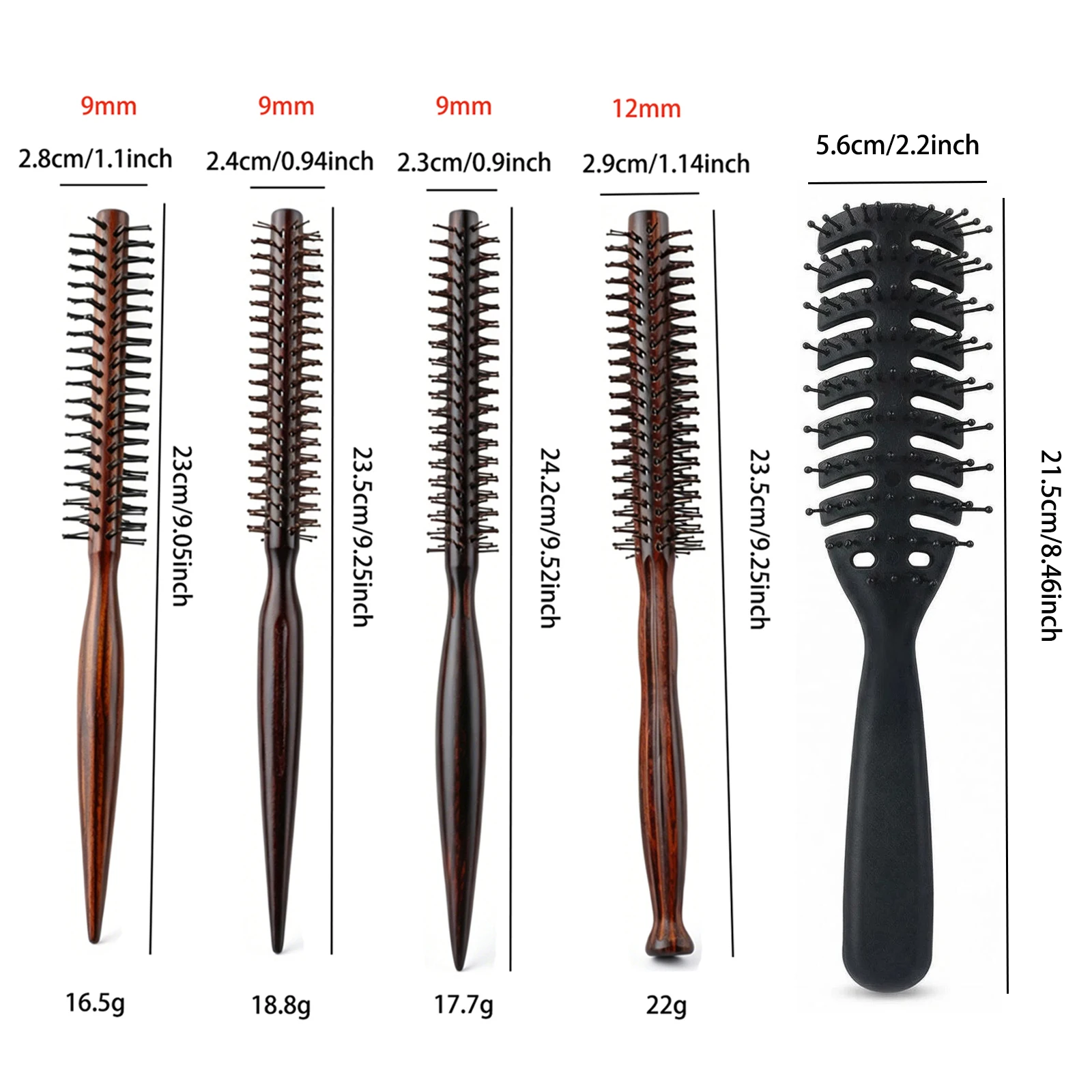 2-teiliges professionelles Haarstyling-Bürstenset aus Holz, runde Bürste, Entwirrbürste, Volumenbürste, Haarbürste für Friseure und den Heimgebrauch. – Detail 4