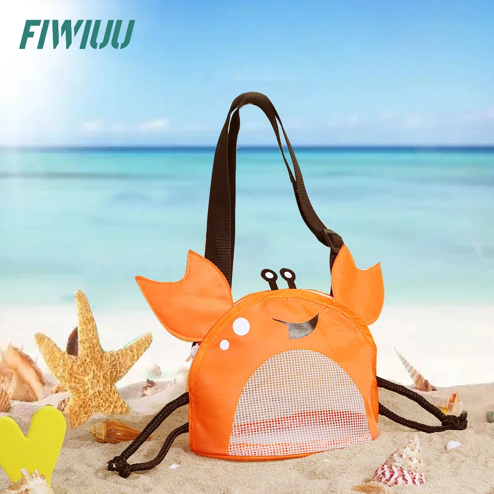 Fiwiuu Summer Kawayi Crab Mesh Beach Shoulder Bag Handbag Zipper Children Crossbody Bag Patchwork Shell Bag