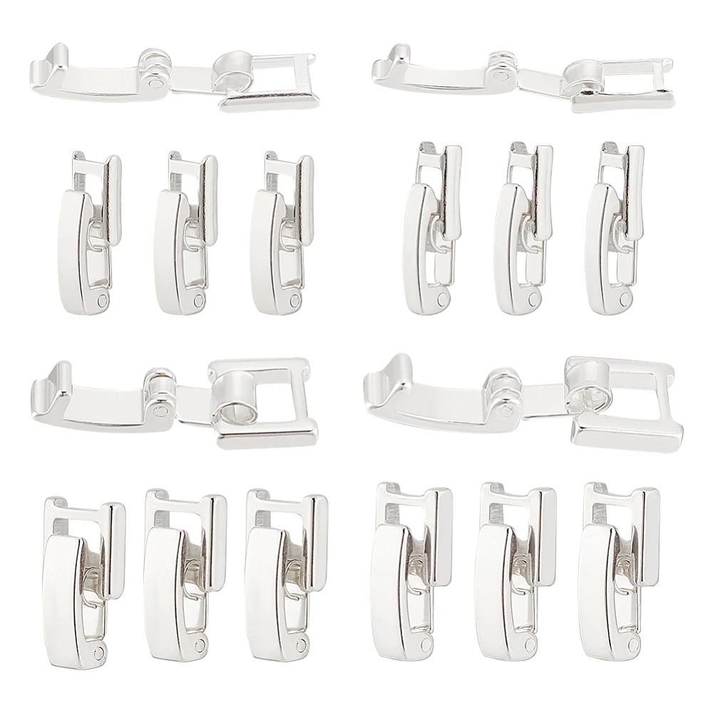 

16Pcs 4 Styles Eco-Friendly Brass Watch Band Clasps Long-Lasting Plated Silver 15~17x3.5~7.5x4mm 4pcs/style