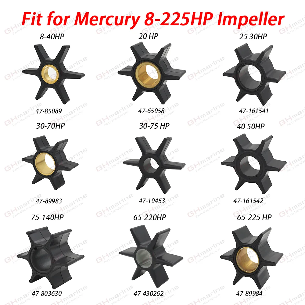 

8HP 18HP 25HP 30-225HP Outboard Water pump impeller for Mercury Marine 47-85089 47-161541 47-89983T 47-19453 47-161542 803630T