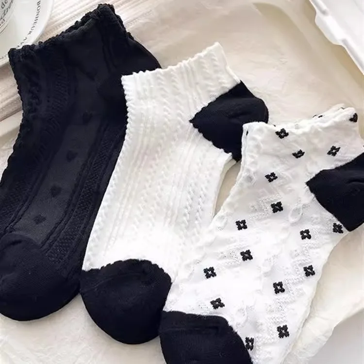 5 Pairs Women Cartoon Flower Printed Short Socks Cute Sweet Style Soft Comfortable Sweat Absorbing Breathable Casual Socks