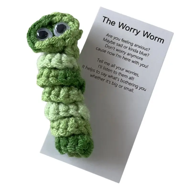 J1UL1N Cadeau Ver de l'Inquiétude Fait Main, Ver de l'Inquiétude au Crochet Inspirant pour Vous, Cadeau Tricoté Adorable