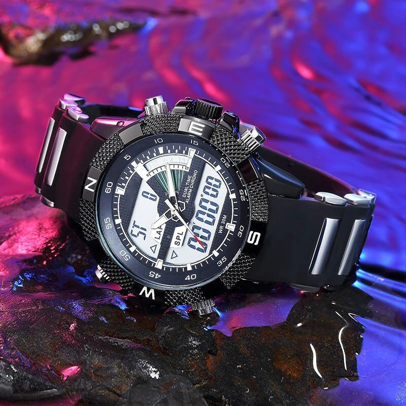 Men Dual Time Analog Digital Watch Military Sport Chronograph Alarm Stopwatch Calendar Silicone Strap Teens Gift Reloj Hombre