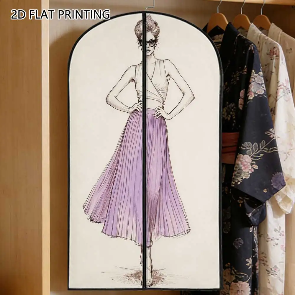 1pc Fashion Woman Sketch Compressed Dust Cover Clothes Compression Hanging Storage Bag Household Wardrobe Organizer